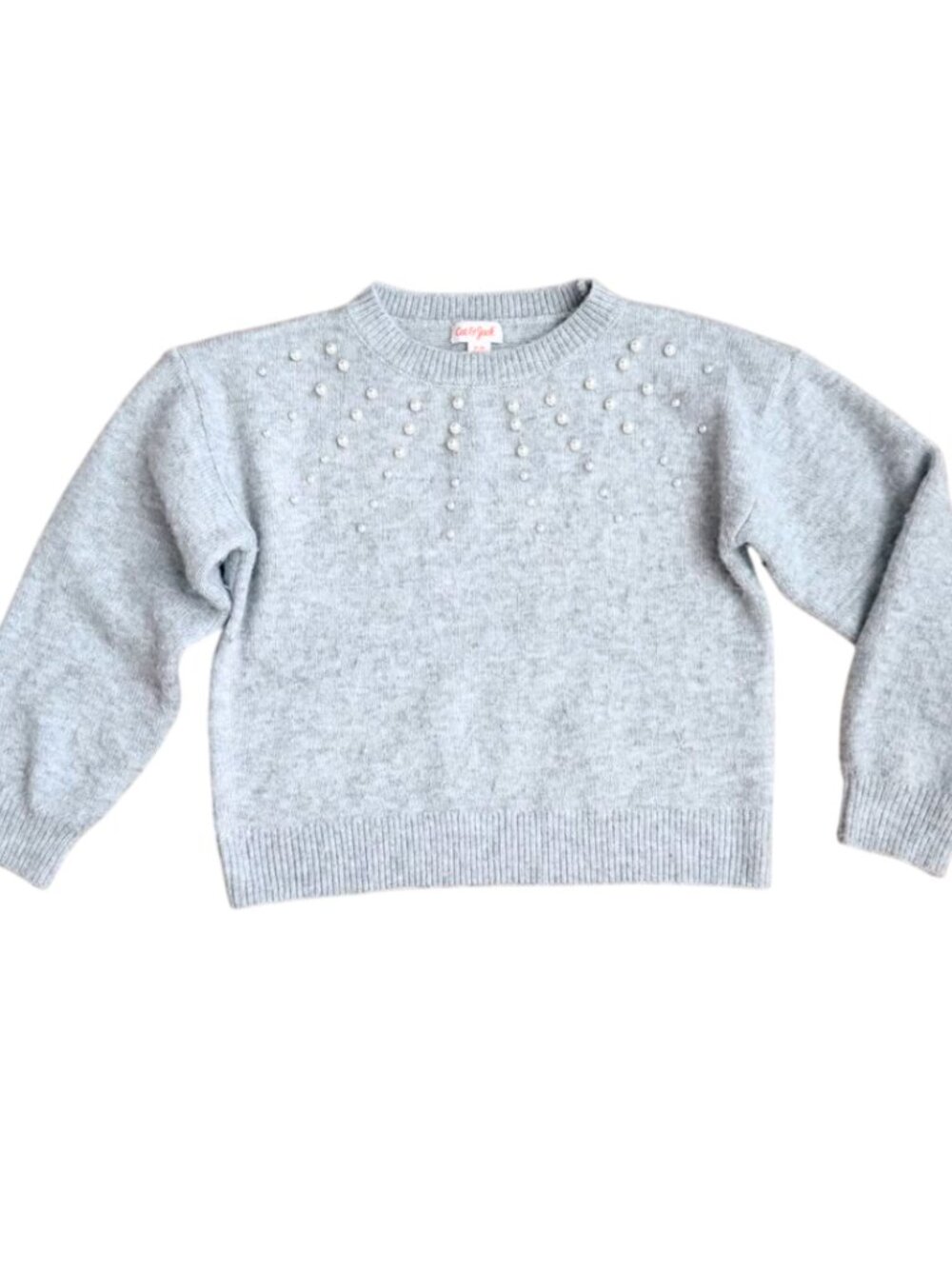 Cat & Jack Girls Gray Pearl Embellished Knit Sweater Top Size M 8